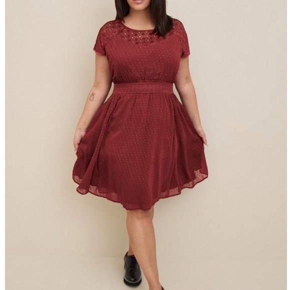 Mini Clip Dot Crochet Lace Skater Dress - Picture 4 of 7